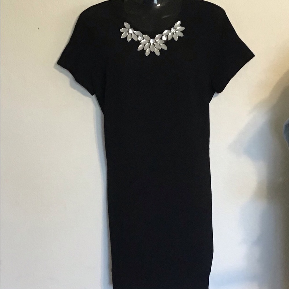 Fashion Union Black and Silver Embellished Mini Sheath Dress. Size S